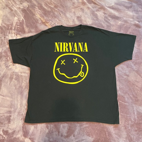 NIRVANA Other - Nirvana Smiley Face T Shirt Black Yellow Grunge Rock N Roll 3XL